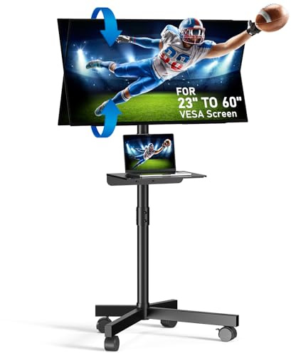 Zontera Mobilt TV-stativ för 23-60 tum LCD LED OLED platt panel böjd skärm TV upp till 39,9 kg, lutning och justerbar höjd, låsande rullande hjul TV-vagn med hylla, max VESA 400 x 400 mm, svart