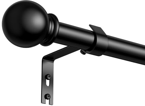 PeSenp Curtain Poles 87-240cm,Black Curtain Pole for Eyelet Curtains,16mm Curtain Rod with Round Finials,Adjustable Multi-Piece Metal Curtain Poles Includes Brackets & Fittings Set