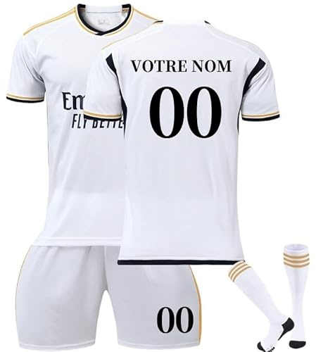 Maillot de Foot Enfant Personnalisé 2024/2025 Ensemble de Maillots Domicile/Extérieur avec DIY Votre Nom Numéro,Tenues de Sport GarçOns avec Short et Chaussettes,Cadeaux de Foot Enfant et Homme