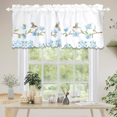 Molaxhome Schillernd Bestickt Scheibengardinen Kurzstores Fenster Valance | Blickdicht Küchengardinen, Kurz Bistrogardine,Bestickt Fenstervorhang ,Küche Vorchänge, Fensterschal ,132x46cm
