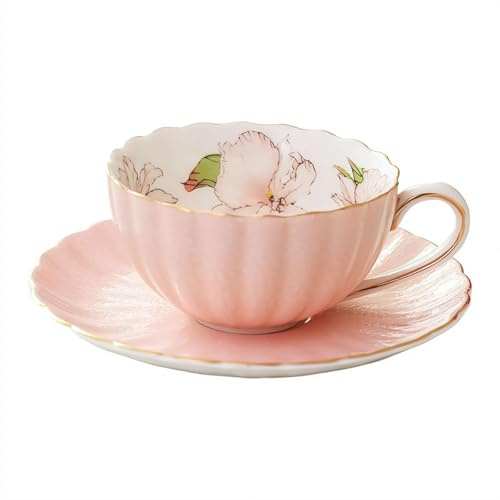 Royal Tea Cups and Saucers,Modern Vintage Teacup & Saucer,Porcelain Tea Cup with Saucers,Floral Coffee Mug with Gold Trim Holder,Espresso Latte Mugs for Wedding Birthday Table Supplies