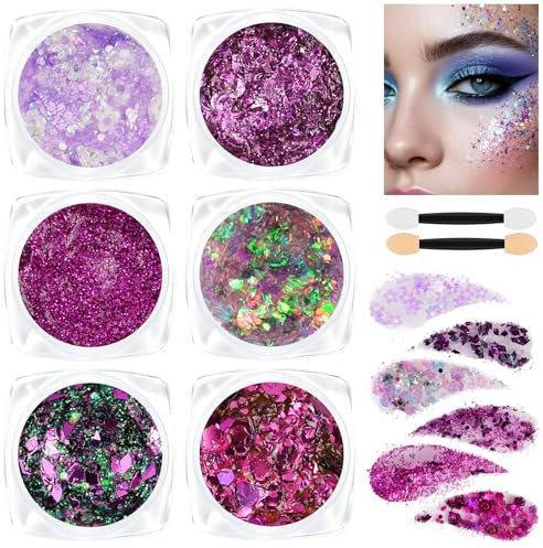 AOOWU Festival Gel Glitterato per Viso e Corpo, 6 colori Gel Glitter, Glitter Spesso per Carnevale, Festival, Mascherata e Trucco da Festa#14