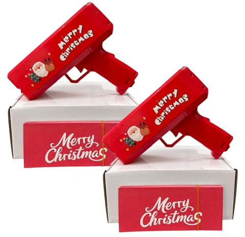 Pistola a spruzzo di carta per feste di Natale, stelle filanti con Babbo Natale, rosso, 18,5 cm (rosso, 2 pezzi)