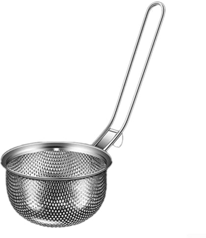 babominimer Colino pieghevole in acciaio inossidabile 304 con manico lungo, setaccio a rete fine antiruggine per friggere, scolare e setacciare, pieghevole resistente al calore (cerchio)