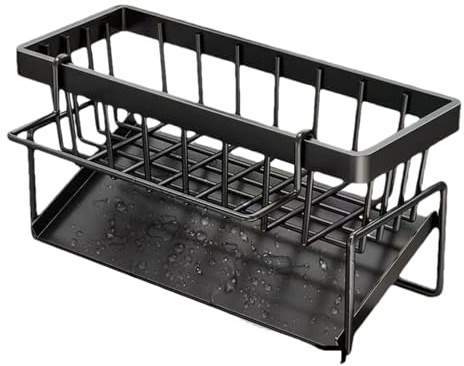 Estantería de almacenamiento para fregadero de cocina – Organizador resistente de acero inoxidable, estante de encimera de doble capa, cepillo de esponja, estropajo de jabón, recipiente de drenaje