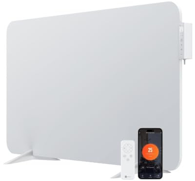 BR Bringer® Hybrid Infrarotheizung 1000 W bis 20 m² Weiß | Elektroheizung mit Konvektion, Smart Thermostat, WiFi und App - zur Wandmontage oder als energiesparendes Standgerät