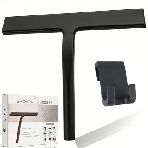 Duschabzieher Silikon 23 cm Schwarz mit Halterung ohne Bohren, Abzieher Dusche Fensterabzieher für Badezimmer, Hygienisch Anti-Schimmel Duschwand Abzieher, Modernes Design Bad Zubehör