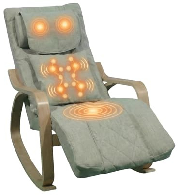 Asukale Massage Schaukelstuhl, Relaxsessel, Fernsehsessel mit 3 Zonen Massage, Massagesessel mit Waermefunktion verstellbare Kopfstuetzte und Fußstütze, Bezug abnehmbar 150kg belastbar, Beige