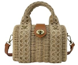 MODELISA - Bolso Pequeño Efecto Paja para Mujer, Bolso de Mano Efecto Rafia Estilo Bohemio con Correa de Hombro Ajustable (Camel)