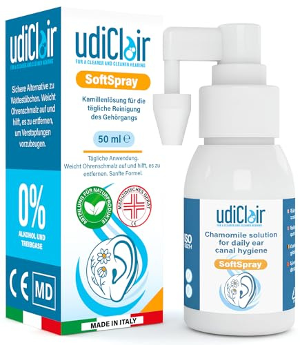 Spray Auricular para Eliminación de Cerumen 50ml UdiClair SoftSpray Eliminación y Prevención de Tapones de Cera para Adultos Niños Sin Alcohol Solución Isotónica Made in Italy