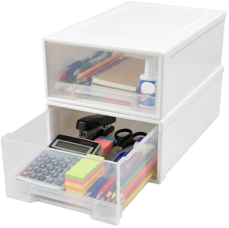 HUASD 2PCS Cajoneras de Plástico de 4,5 L, Blanco Transparente, Caja de Almacenamiento con Cajones, Cajones Almacenaje Plastico Apilables, Ideal para Dormitorio u Oficina, Guardar Papelería, Joyas