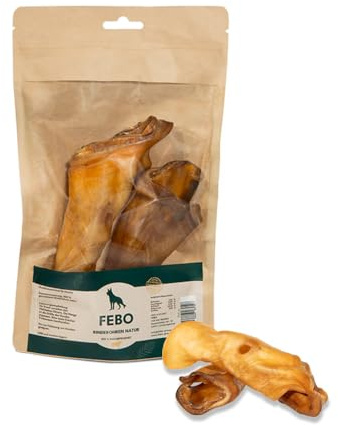 FEBO Rinderohren Natur | 1000 g | Aus Deutschland – Natürlicher Kausnack für Hunde | 100% Rind | Ohne Zusatzstoffe | Luftgetrocknet | Monoprotein | Zahnpflege