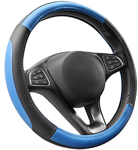 COFIT Anti-Rutsch Lenkradbezug Auto Lenkrad üBerzug Leder Lenkradhüllen Universal Mikrofaser Autolenkradbezug Autozubehör M 37-38cm Blau and Schwarz
