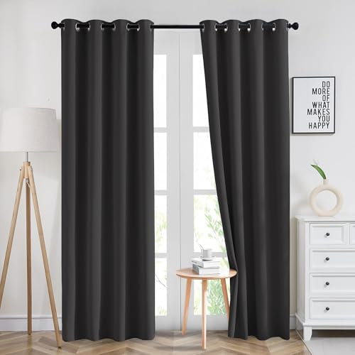 Imperial Rooms Blackout Curtains for Bedroom 46x54 Inch Eyelet Grey Curtains Window Treatments Super Soft Ring Top Living Room Curtain 2 Panels with Tiebacks