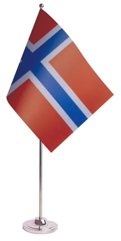 AZ FLAG Tischflagge Norwegen 22x15 cm Norwegische Satin Metallsockel | Für innen Tischflagge Norge genähte Ausführung mit verstärkten Kanten mit Mast