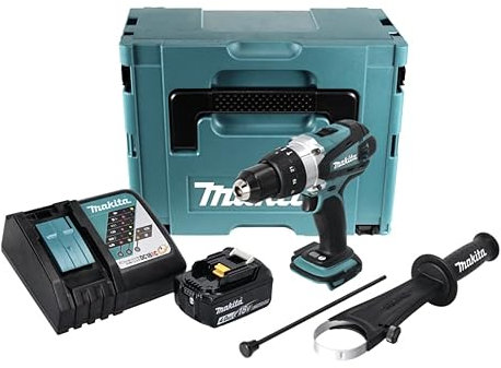 Makita DHP 458 RM1J - Taladro atornillador de impacto (18 V, 91 Nm, incluye batería de 4,0 Ah, cargador)