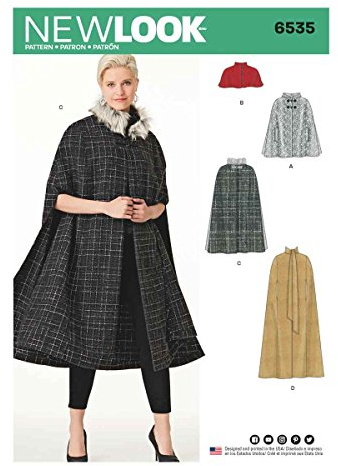 New Look Schnittmuster 6535 Damen-Cape in Vier Längen, Papier, weiß, 22 x 15 x 1 cm