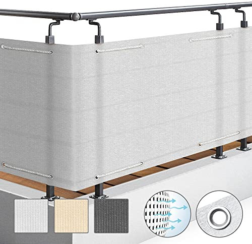 Sol Royal SolVision Balkon Sichtschutz HB2 HDPE blickdichte Balkonumspannung 90x500 cm – Schutz für Balkon Geländer Sichtschutz Weiß – Abdeckung mit Ösen und Kordel