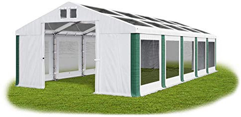 Das Company Tenda per Feste bianco-verde 5x10m Tetto e Lati Trasparenti Impermeabile 580 g/m2 PVC Costruzione Winter sul Fondo e Rinforzi Tetto e dell'Ingresso tutto l'anno Tenda da Giardino