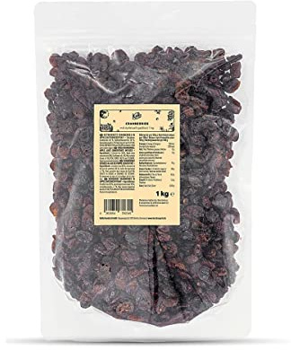 KoRo - Mirtilli rossi dolcificati al succo di mela 1 kg - frutta essiccata con succo di mela - per topping o come snack - confezione convenienza