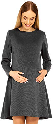 Selente Mummy Love Vestito Basic Premaman di qualità, Maniche Lunghe Grigio, S/M