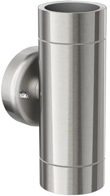 ledscom.de Wandleuchte WEDO für außen, IP44, Up-/Downlight, edelstahl matt, rund, 2x GU10 max. 35W