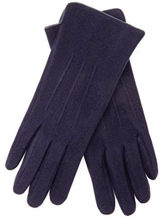 EEM Damenhandschuhe 100% vegan, elastisches Jerseymaterial, Touchfunktion, kuscheliges Teddyfleece Futter, marine onesize