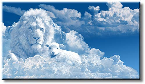 ArtWorks Decor Löwe und Lamm Figur in Wolken, Bild auf gespannter Leinwand, Wandkunst, fertig zum Aufhängen.