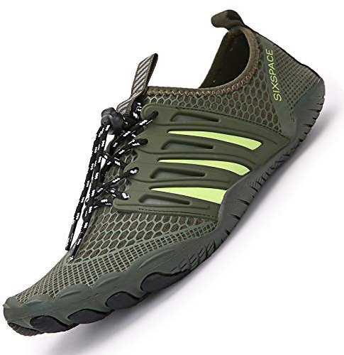 Sixspace Unisex Badeschuhe Barfuß-Softschuhe mit Weich Dicke Sohle Atmungsaktive Tragbare Laufschuhe Trailrunning-Schuhe Fitnessschuhe Sportschuhe Armeegrün(Herstellergröße:402,42 EU)