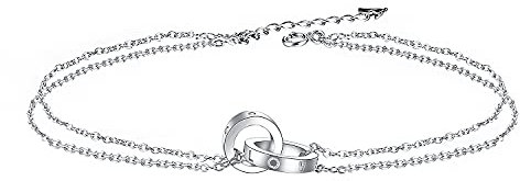 Arrebol Fußkettchen Damen 925 Sterling Silber Doppelring Süße Sommer Fußketten Verstellbares 26cm mit Geschenkbox