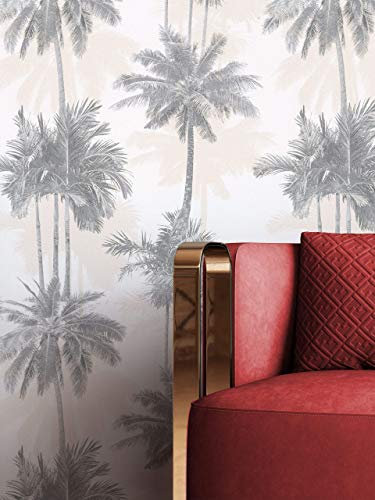 NEWROOM Papier peint Beige Palmiers Intissé - Tropical Blanc Gris Jungle Floral