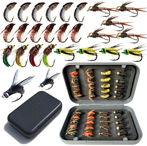 Qievcrme Fly Fishing Flies Kit 40/137pcs Dry/Wet Flies Assortment Nyphms Popper Streamer for Trout Bass Steelhead Fish+ Fly Box (40Pcs-6 Mixed Styles)