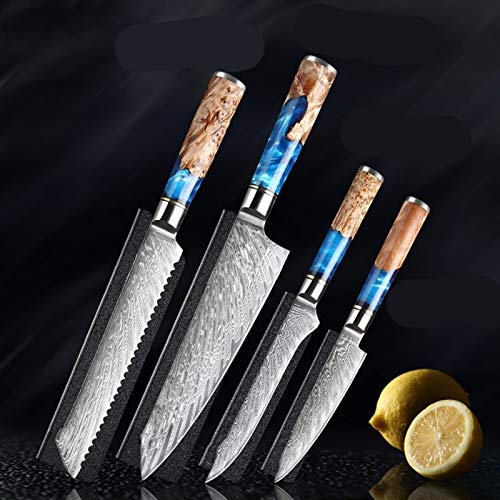 Coltelli da cucina-Set Damasco Steel VG10. Coltello da chef Coltello Cleaver Pining Pane Coltello Blue Resina e Colore Maniglia in Legno Maniglia Cooking Tool Knife (Color : 4pcs knives)