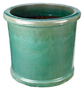 TucanoHamburg Blumentopf/Pflanzgefäß, Glasierter Steinzeugtopf, Modell Zylinder in Jade-Grün 38x30cm, frostfest & handgemacht