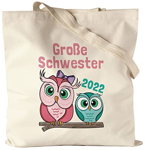Hey!Print Große Schwester 2022 Jutebeutel Stoffbeutel Canvas Süßes Motiv Eulen Nachwuchs Schwangerschaft Geschenkidee Baby-News