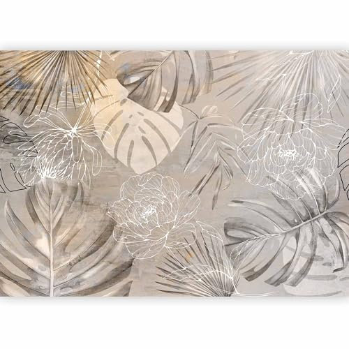 murando - Papier peint panoramique nature 150x105 cm - Revêtement mural décoration chambre salon - Design moderne - Vert marron - Monstera fleurs feuilles gris jaune les plantes b-C-10272-a-a