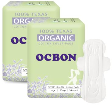 OCBON Unscented Ultra Thin Sanitary Pads (28 Count, Large) – Organic Cotton Feminine Pads with Wings for Women, Super Absorbent & Soft, Period Protection, Hypoallergenic
