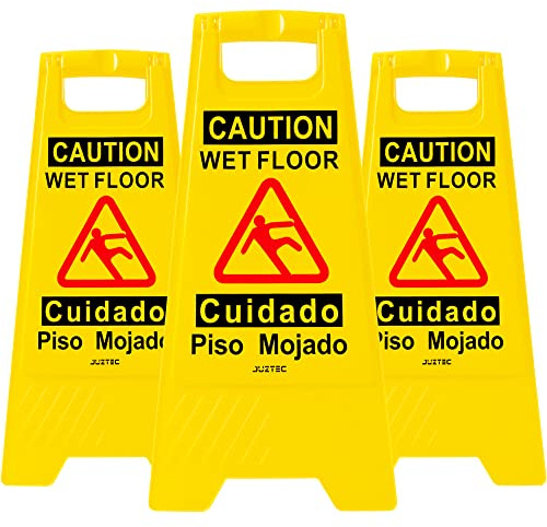 Juztec Confezione da 3 cartelli per pavimenti bagnati, colore giallo brillante di sicurezza per superfici scivolose