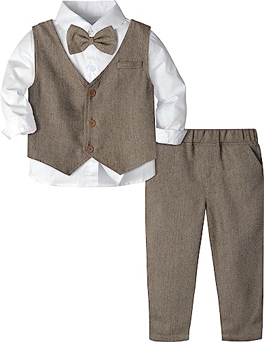mintgreen Baby Anzug Junge, Kleinkind Hochzeit Outfit Gentleman Lange Ärmel Kleiderset, Khaki, 3-4 Jahre, 110
