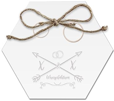 Acrylglas Ringkissen personalisiert zur Hochzeit Standesamt mit Lasergravur mit individuellen Namen und Datum klein und modern - Liebespfeil