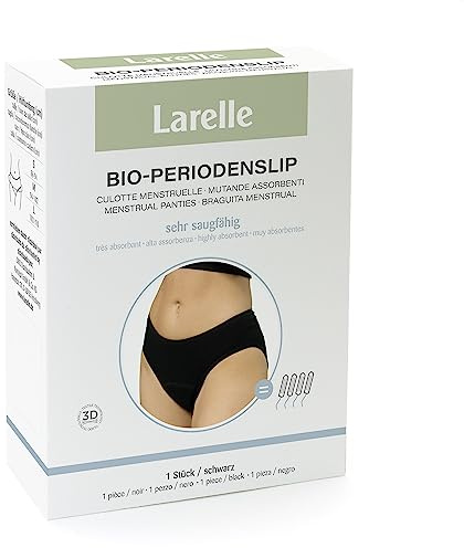 LARELLE Waschbarer Periodenslip/Periodenhöschen aus GOTS-ecocert Bio-Baumwolle, schwarz, wiederverwendbar, nachhaltig, hochabsorbierend (bis zu 4 Tampons), Größe M