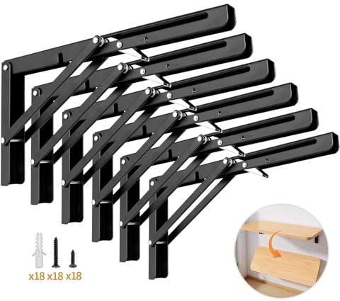 Yarssihha 12 Inch Folding Shelf Bracket, 6 Pack Heavy Duty Wall Mounted Foldable Brackets, Space-Saving Metal Collapsible Shelf Brackets, Max Load:180lbs