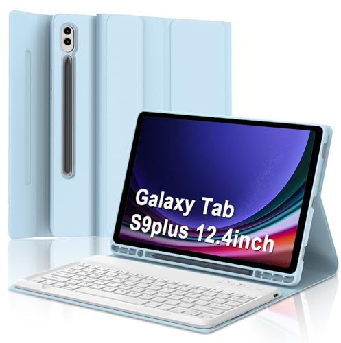 SENGBIRCH Teclado para Samsung Galaxy Tab S10 Plus 2024, Funda con Teclado para Samsung S9/S9FE Plus, España Ñ Bluetooth Desmontable Teclado Galaxy Tab S10+/S9+/S9FE+ 12.4 Pulgadas, Azul