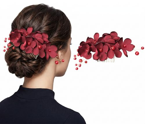 Beavorty Peinetas Para El Pelo Nupciales Con Flores Rojas Peine Lateral Ligero Accesorio Para Novias Damas De En Bodas Eventos