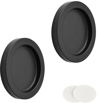 MOROBOR Lot de 2 poignées de porte coulissante rondes autocollantes en alliage d'aluminium invisible pour tiroir de grenier coulissant, placard, placard (noir)