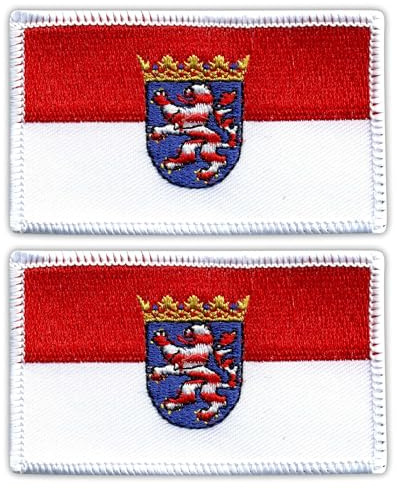 Set mit 2 Stück – Flagge von Hessen – Schwarz VeIcro/Klettverschluss-Rückseite – gestickter Aufnäher/Abzeichen/Emblem
