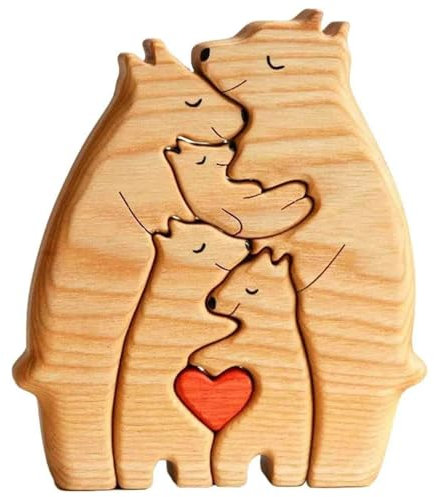 1 Stück Holz Personalisiertes Kunstpuzzle, Besonders Holzkunstpuzzle der Bärenfamilie, Durchdacht Bär Skulpturen für Familie, Oma, Opa Mama, Papa