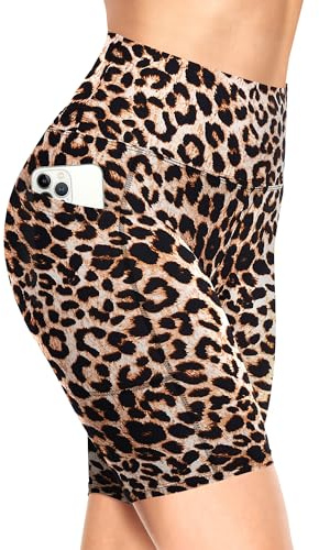 TNNZEET Radlerhose Damen Hohe Taille Kurze Sporthose Leggings Blickdicht Sommer Shorts Yoga Hose für Gym Sport (Leopard-1,S-M)