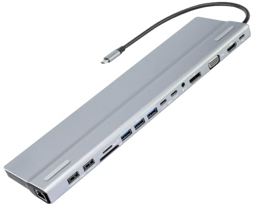 Estación de acoplamiento USB C, adaptador de estación de acoplamiento 4K, estación de acoplamiento multifunción 15 en 1, monitores triples para laptop (USB C 15 en 1 HDMI DP)
