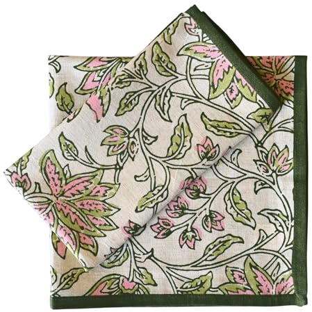 Fingercraft Cloth Napkin Cotton Linen Blend Printed Table Napkins Soft and Absorbent Fabric, 12 Piece Washable and Reusable Dinner Napkins 20x20In Pink Flower